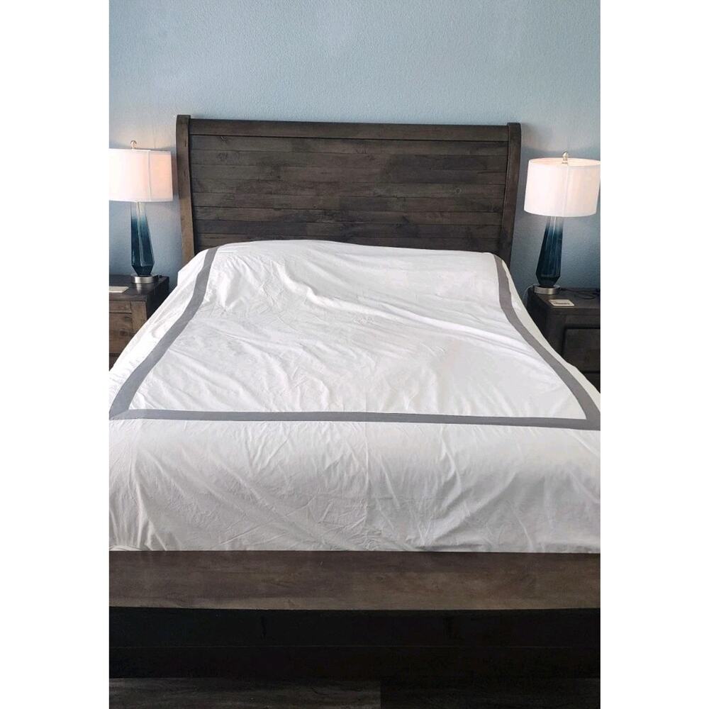 Restoration Hardware Duvet Cover Italy White Gray Border Full/Queen Cotton